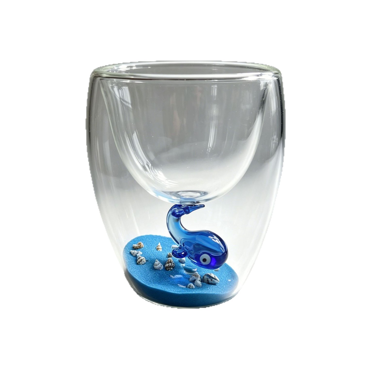 Kreativní dvoustěnný skleněný pohár s 3D vložkou Ocean Whale